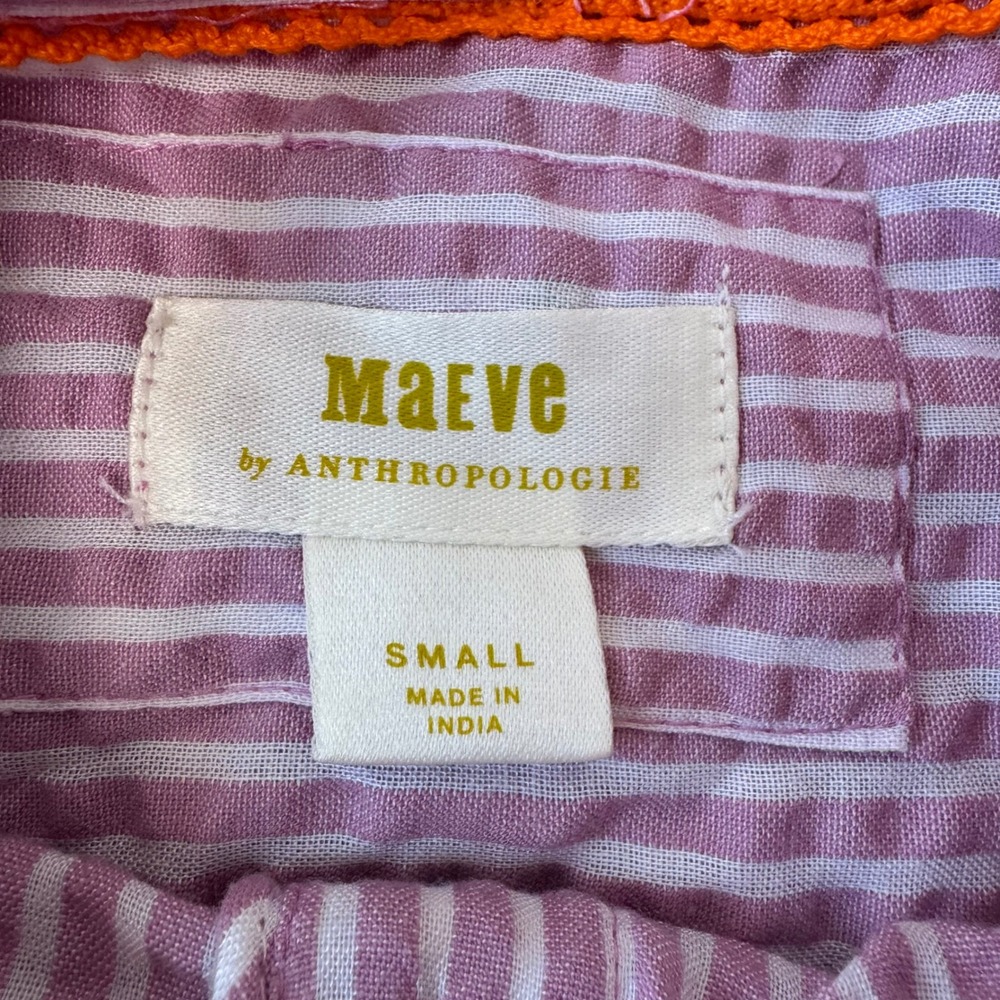 Anthropologie Maeve Embroidered Button Down Fruit Striped Size Small - Picture 6 of 8